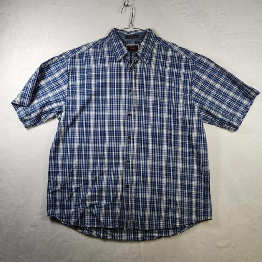 Wrangler Hero Shirt XL Blue White Plaid Short Sleeve Cotton Western Style